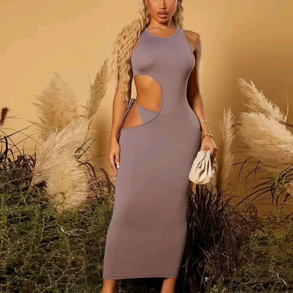 Elegant Gray Cut-Out Dress